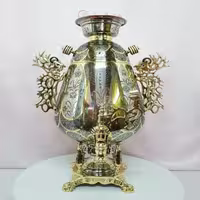 سماور زغالی 8 لیتری مدل جام با سبک رنگ کاری نقره ای و طلایی تلفیقی