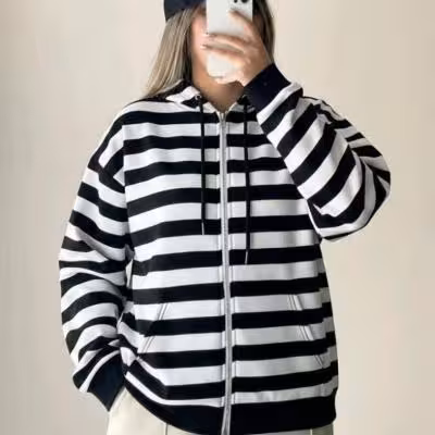 سویشرت جلو زیپ راه راه