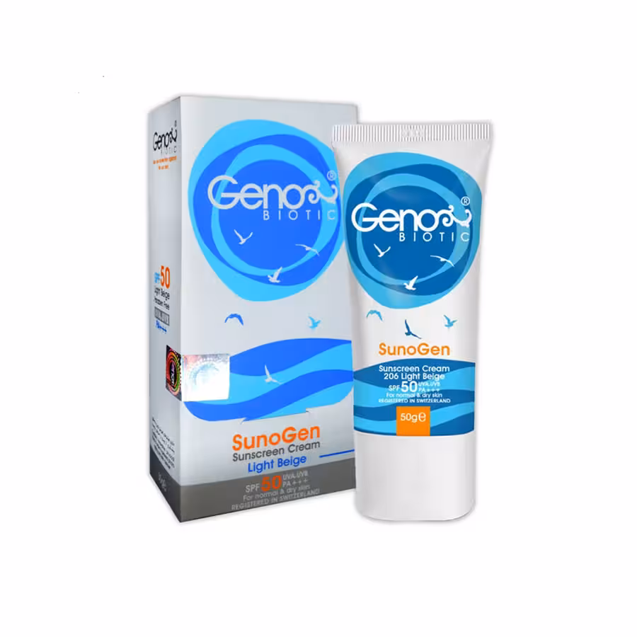 کرم ضد آفتاب رنگی SPF50 پوست خشک و معمولی ژنوبایوتیک در 2 رنگ