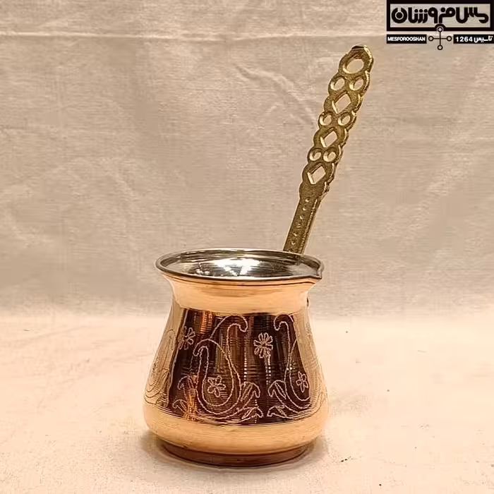 قهوه جوش مسی شکمی طرحدار دسته برنجی نانو | سایز 3 _ 200cc | مدل اوله