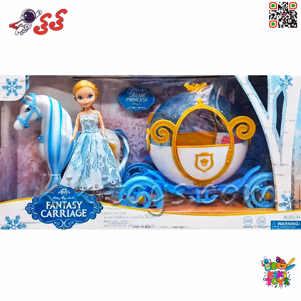 کالسکه اسباب بازی باربی همراه با اسب راهرو و عروسک پرنسس مدل Princess Carriage 118A