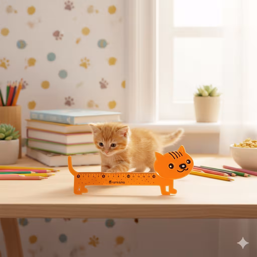 خط کش فانتزی ژله ای طرح گربه 15 سانتی رنگ نارنجی