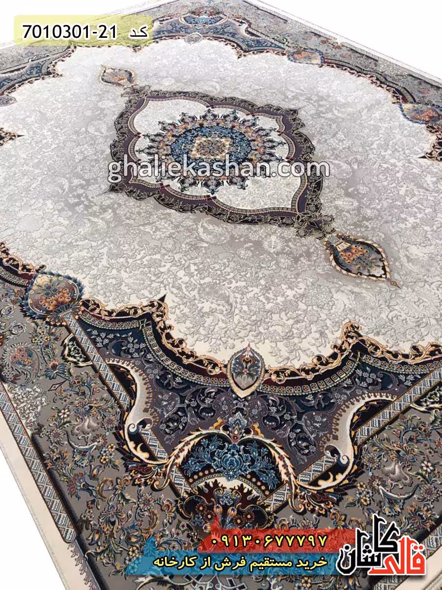 فرش 1000 شانه طرح تاج محل زمینه کرم کاشان