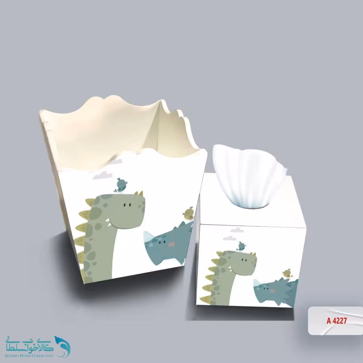 ست سطل و جا دستمال چوبی کودک طرح دایناسور گوگولی کد A4227