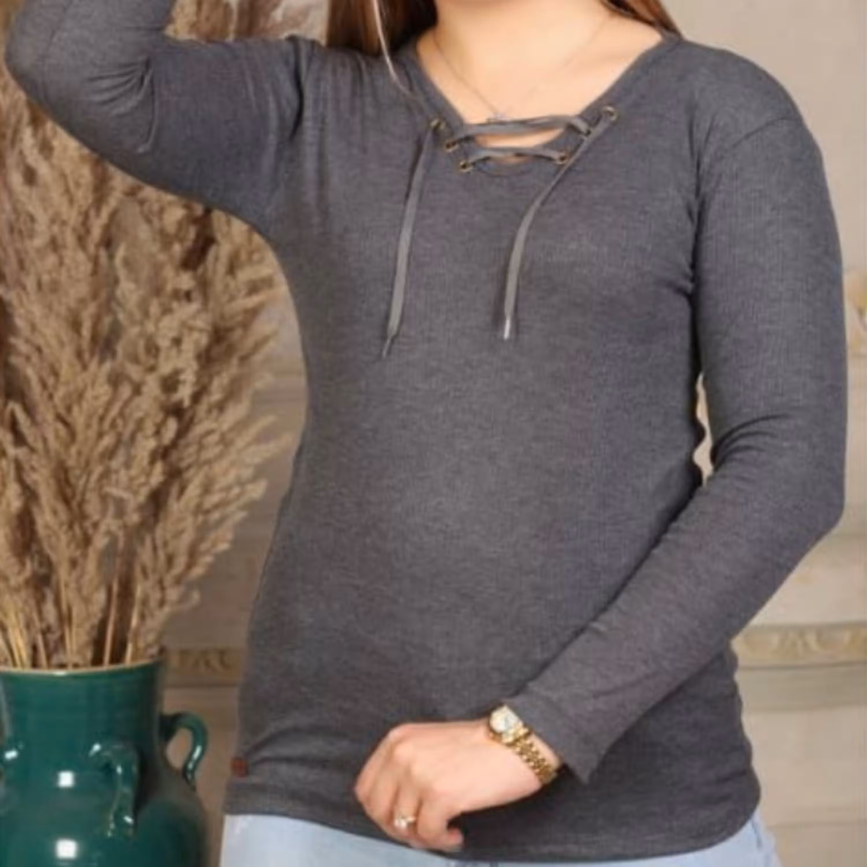 بلوز کشباف یقه بند دار