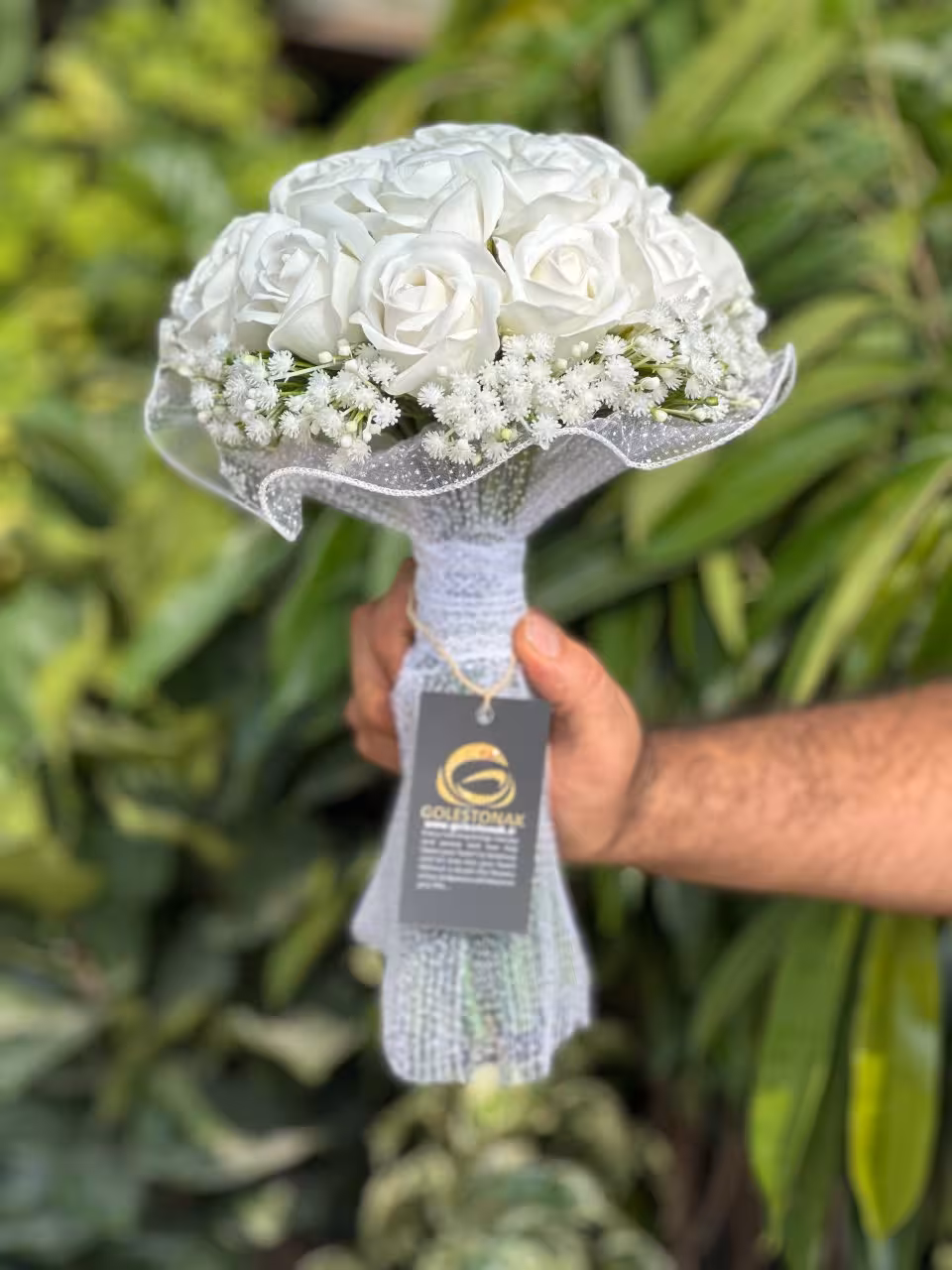 دسته گل رز مصنوعی صابونی 18شاخه سفید