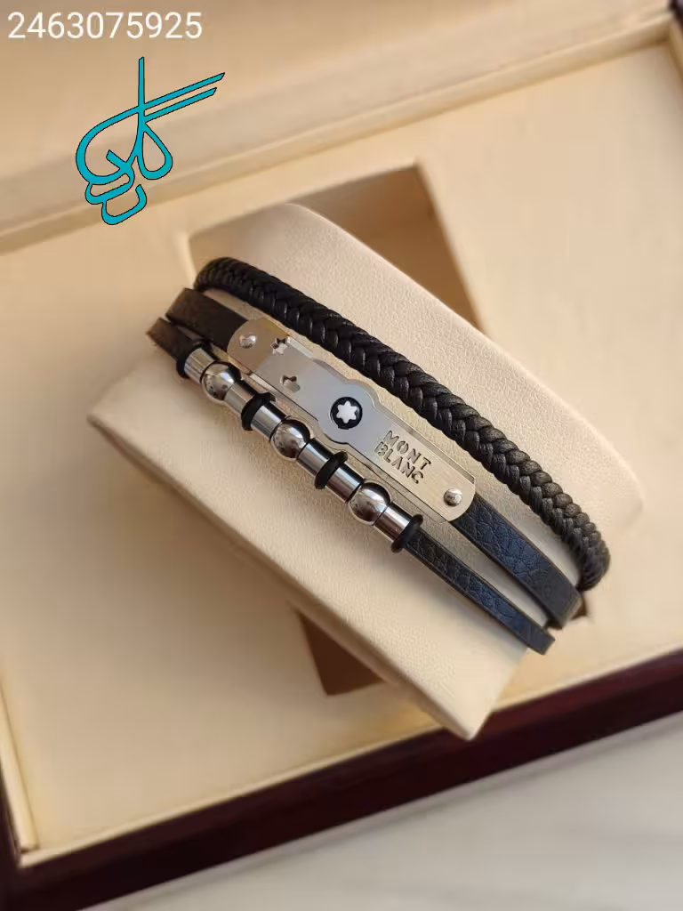 خرید دستبند چرمی سه بنده طرح مونته بلانک کیفیت عالی کد 1216044 - ردگل