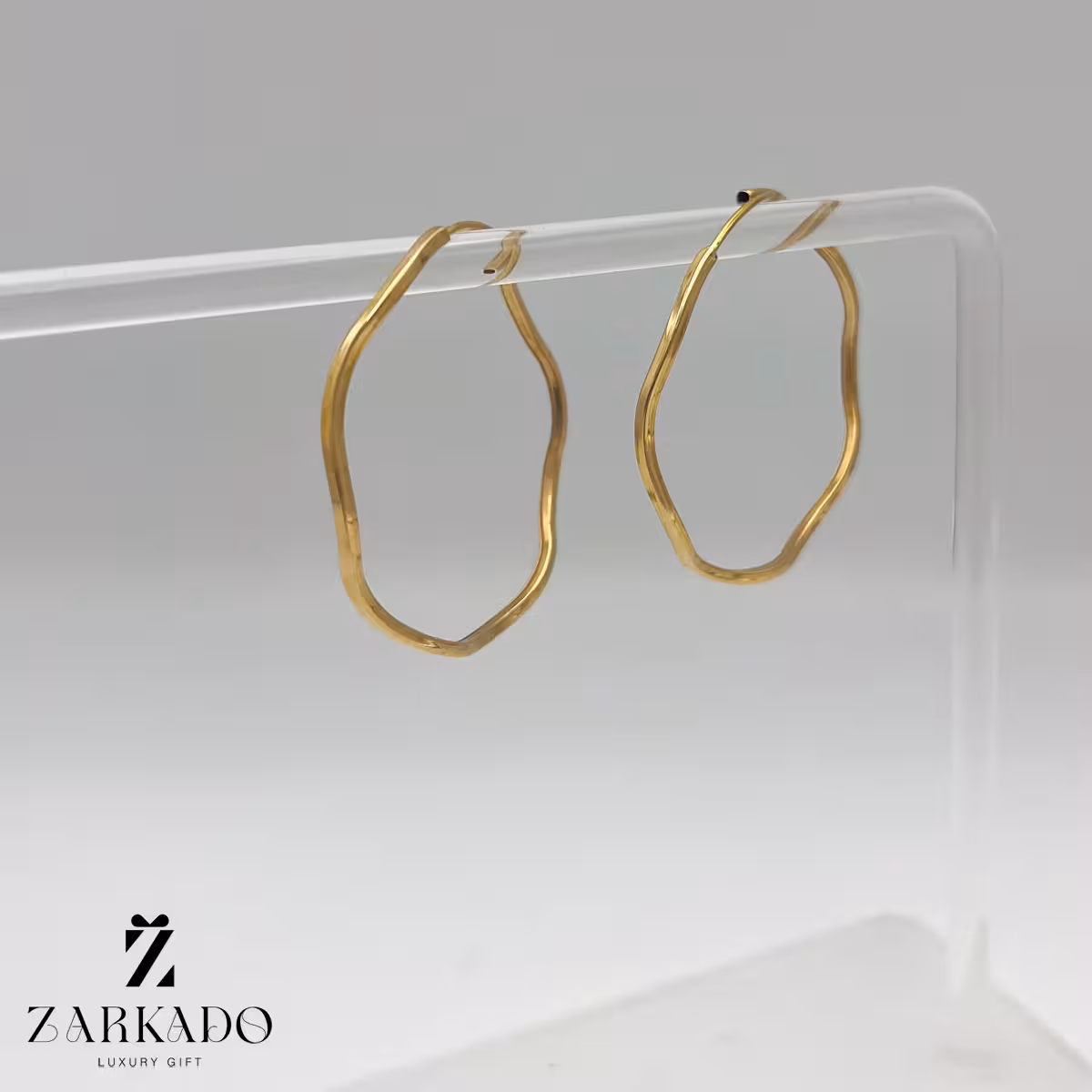 گوشواره حلقه ای طلا طرح موج سایز بزرگ کد E14036