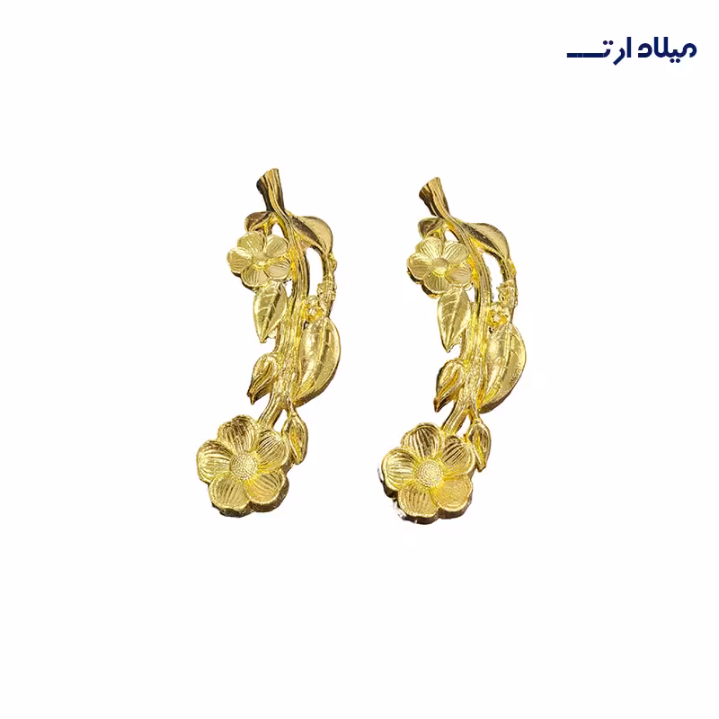 دسته سینی برگ و گل طلایی