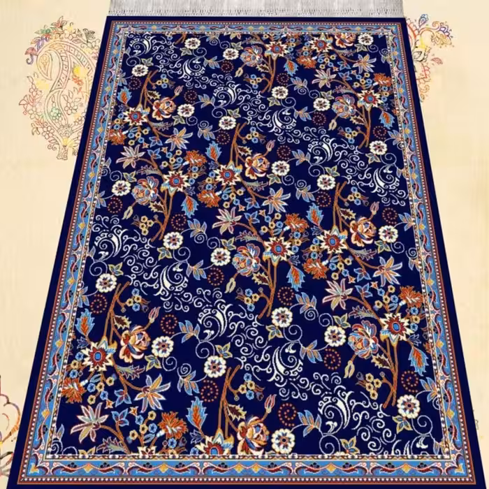 گلیم ماشینی کاشان طرح پیچک سرمه ای2متری2در1(هزینه ارسال باخریداروپس کرایه میباشد)