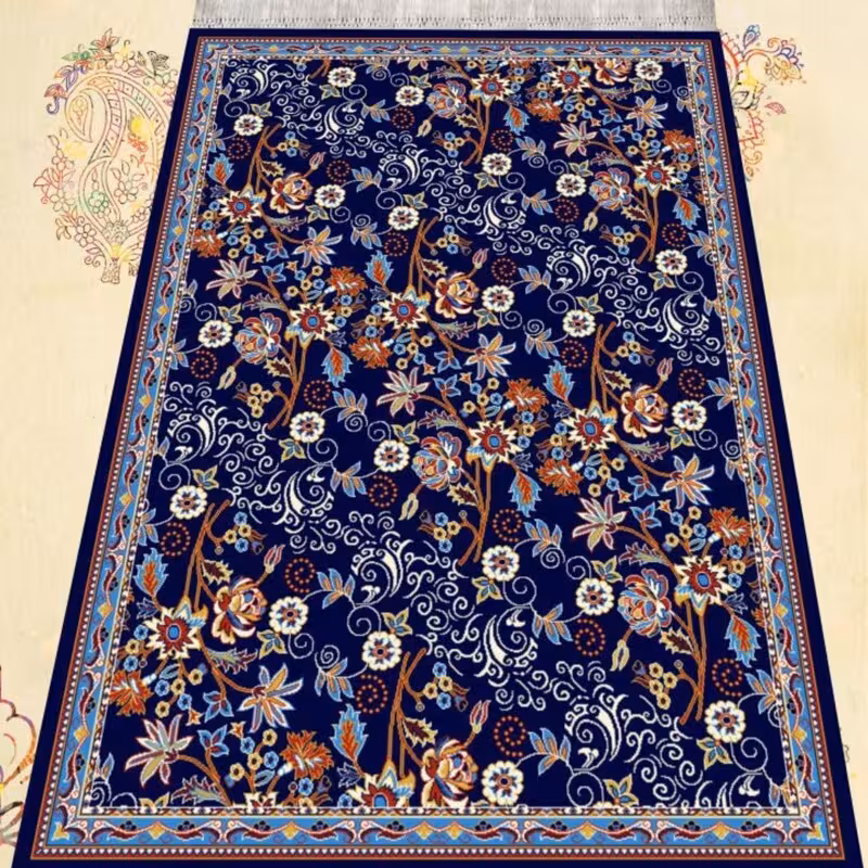 گلیم ماشینی کاشان طرح پیچک سرمه ای2متری2در1(هزینه ارسال باخریداروپس کرایه میباشد)