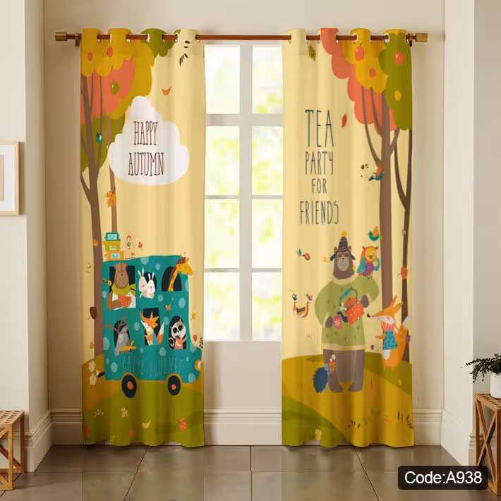 پرده پانچی مخمل چاپی دخترانه کد 938