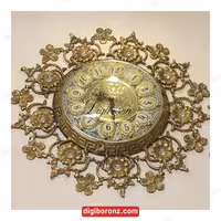ساعت برنجی برنزی گرد مدل گل نگین دار کوچک