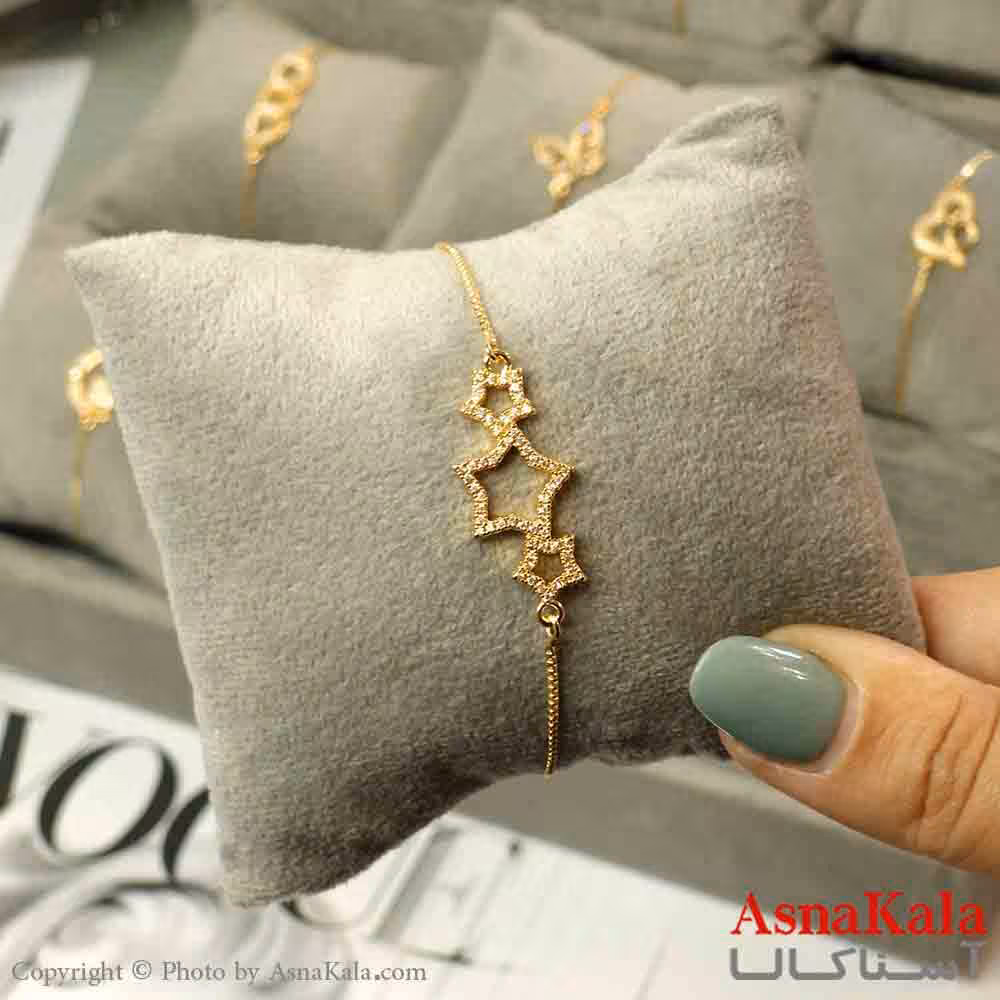دستبند آسانسوری استیل طلایی طرح ستاره کد DSB181506W