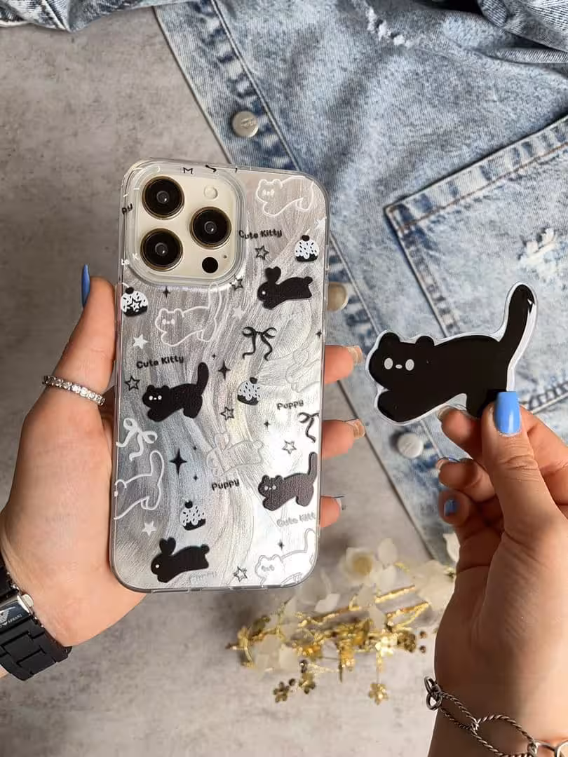 قاب فانتزی گربه مدل Cute Kitty Marble سامسونگ S21 FE بههمراه استند گربهایCute Kitty Marble Samsung S21 FE Fantasy Cat Case with Cat Stand