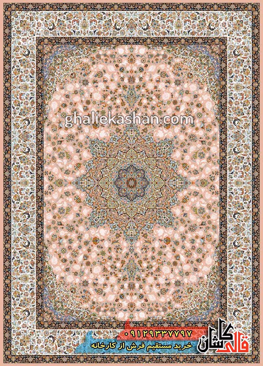 فرش 1200 شانه طرح تهمینه زمینه بژ کاشان