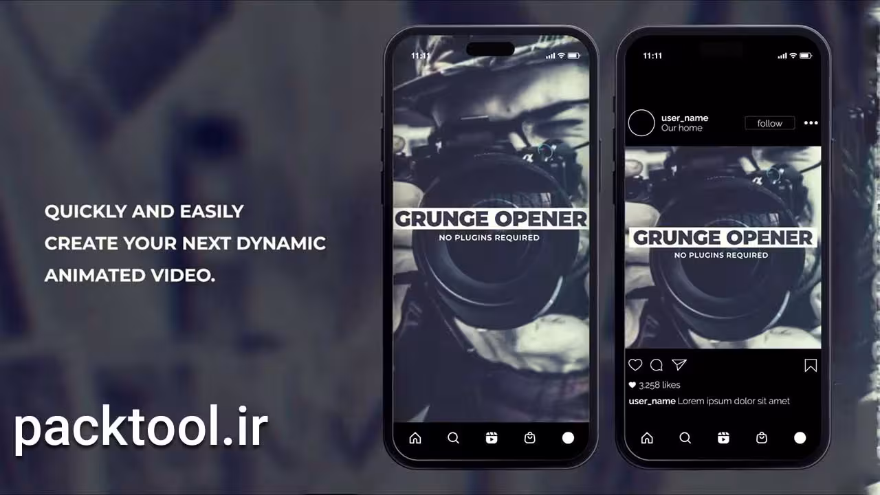 دانلود پروژه آماده قالب نمایش اسلاید عمودی و مربعی با جلوه های گیلیچ افتر افکت Vertical Glitch Intro Reels - پک تول