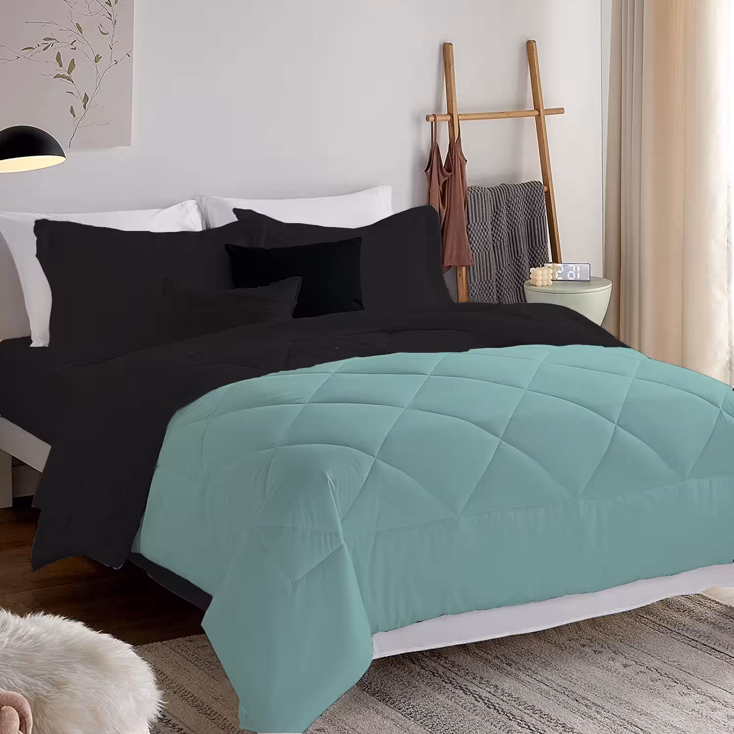 سرویس روتختی دورنگ چیداری فیروزه ای مشکی