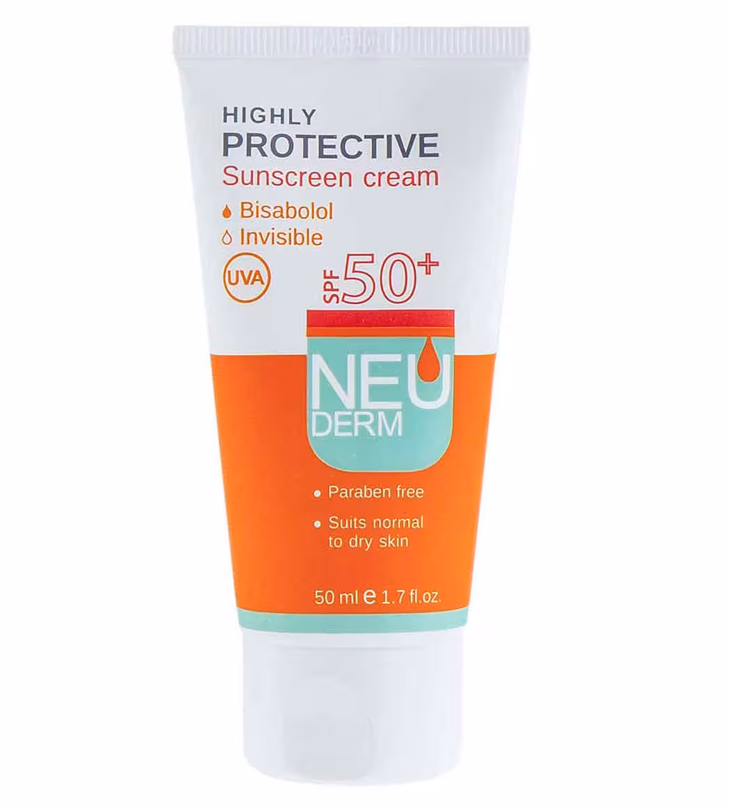 کرم ضد آفتاب بدون رنگ نئودرم مناسب پوست معمولی و خشک 50 میل