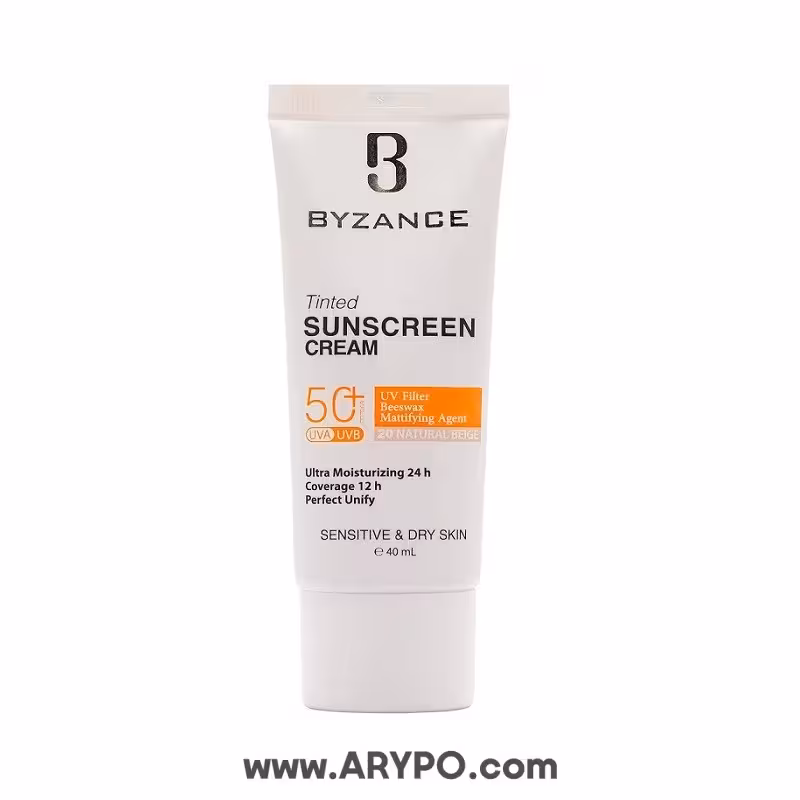 کرم ضد آفتاب رنگی بیزانس مخصوص پوست خشک  spf50