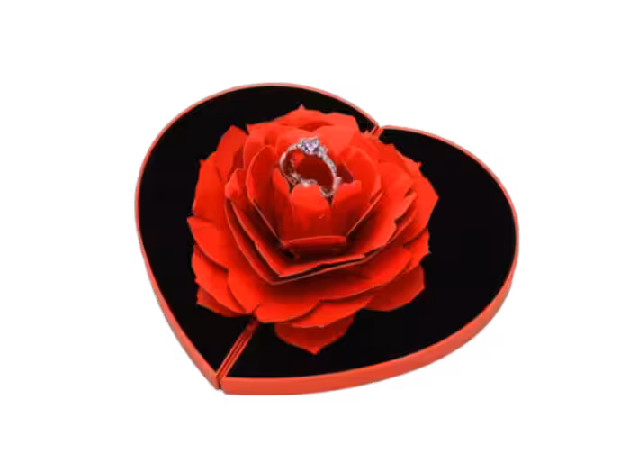 باکس و جعبه انگشتر شکل قلب باز شونده دارای گل و جلوه چرخشی