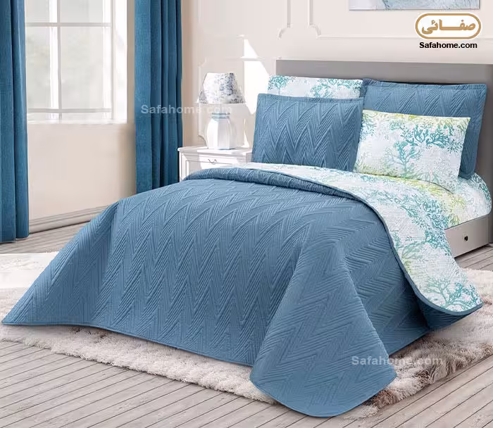 روتختی دو نفره پنبه دوزی 6 تکه آبی