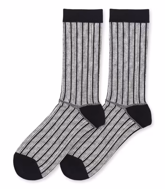 جوراب ساقدار کالزی لند طرح کبریتی راه راه سفید و مشکی