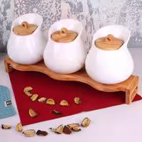 ست 3 تکه جاحبوبات سرامیکی با استند چوبی مدل VENTI کد 4001
