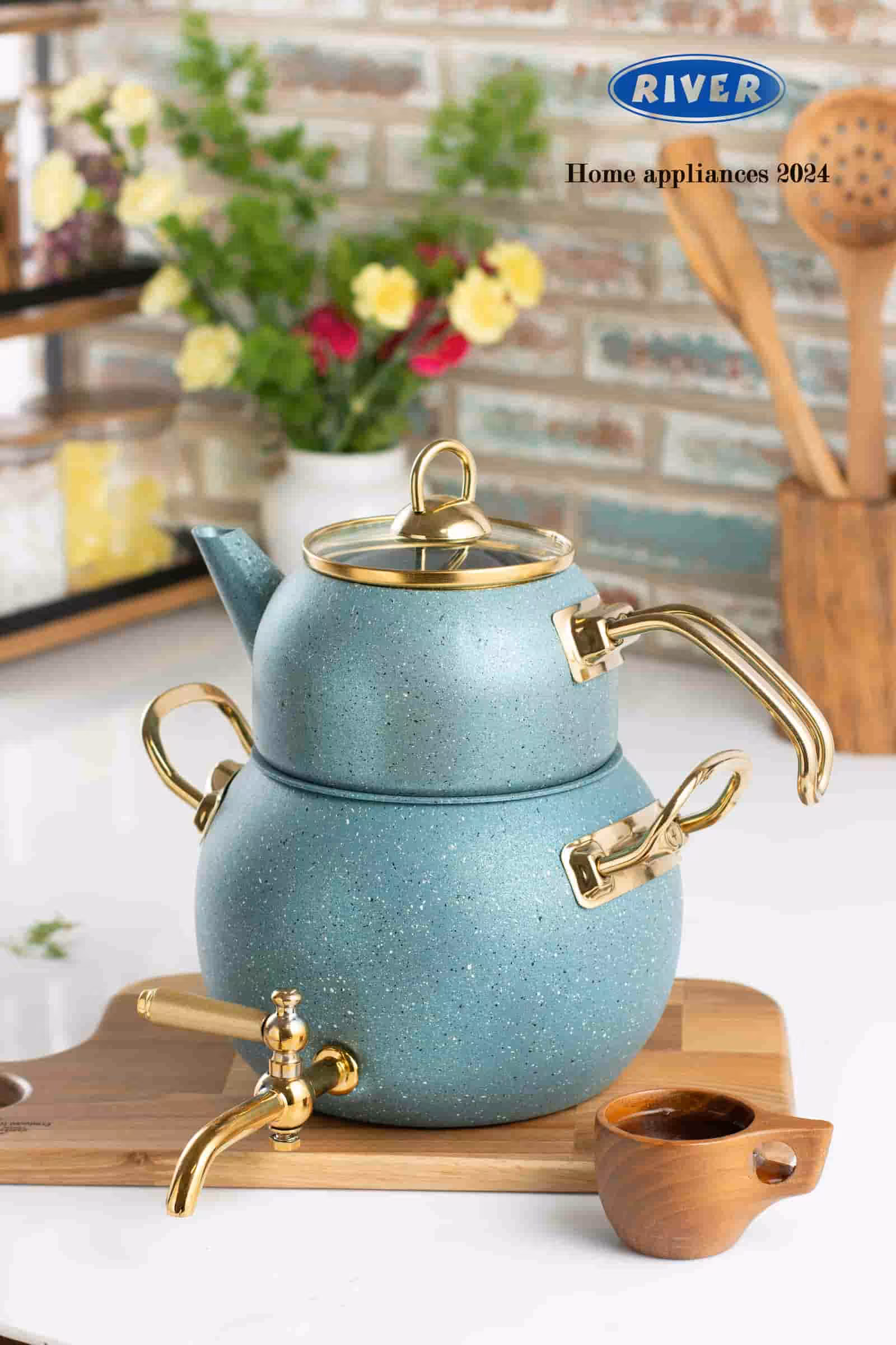 کتری قوری شیردار 2/8 لیتر گرانیتی ریور RIVER سبز کد 5868