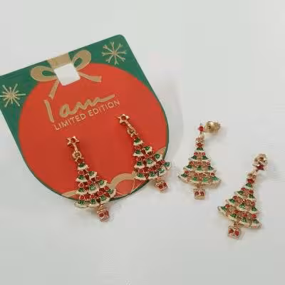 گوشواره درخت کریسمس فول نگین مولتی کالر