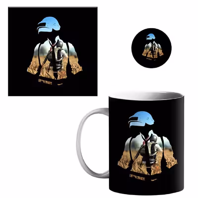 ماگ طرح پابجی کد 0020 به همراه زیر لیوانی و پیکسل