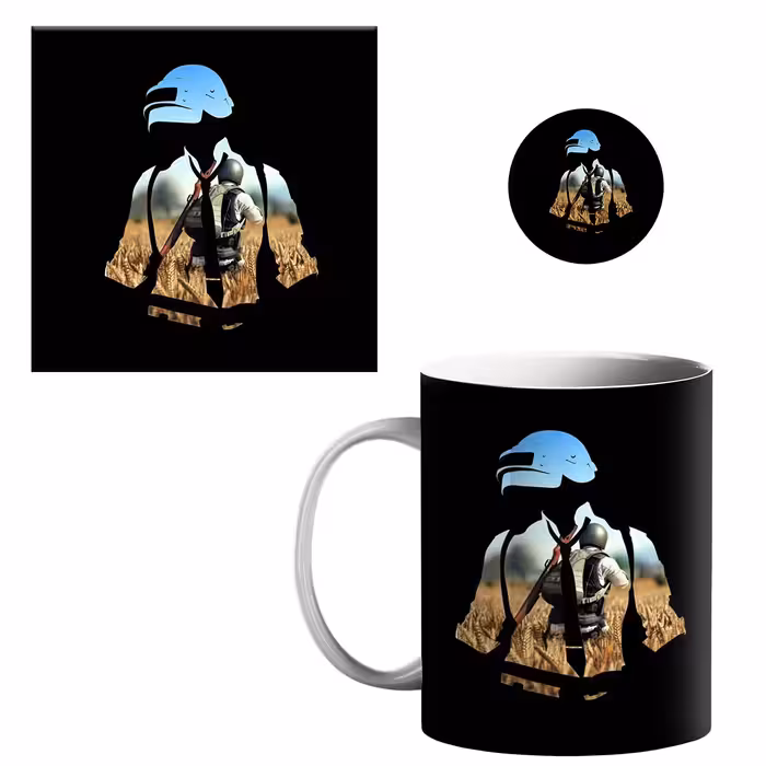 ماگ طرح پابجی کد 0020 به همراه زیر لیوانی و پیکسل