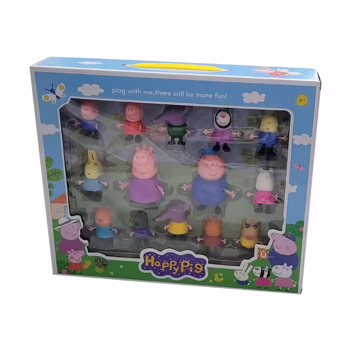 فیگور طرح پپاپیگ مدل Happy pig کد 300 مجموعه 14 عددی