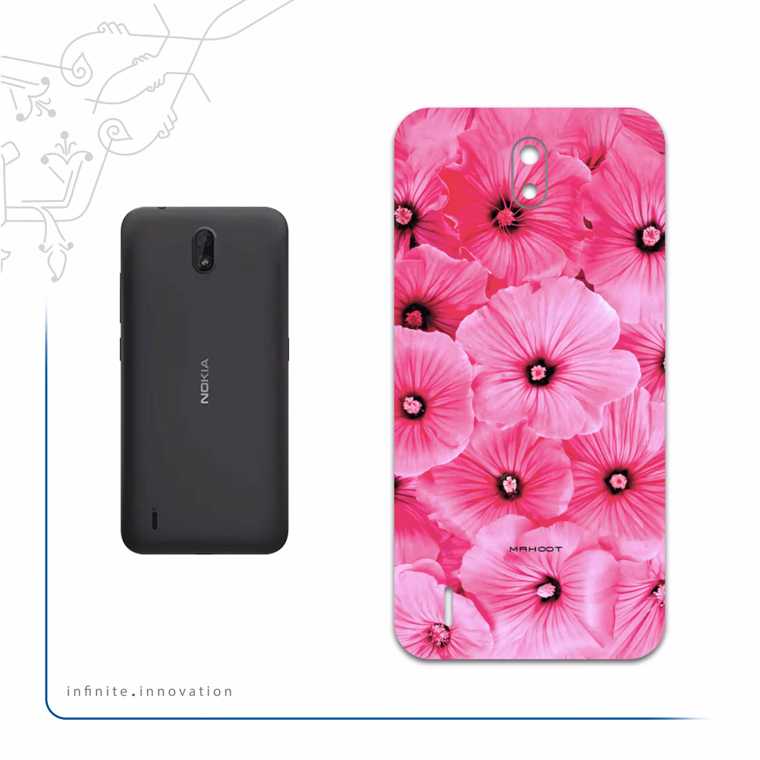 برچسب پوششی ماهوت مدل Pink-Flower مناسب برای گوشی موبایل نوکیا C1
