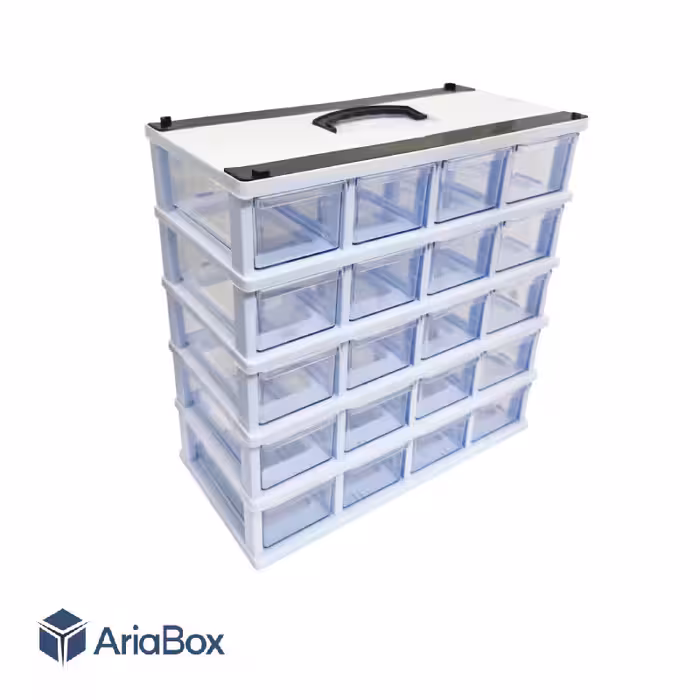 کشو ابزار و قطعات 20 کشو 5 طبقه سفید قنادپلاست مدل B5