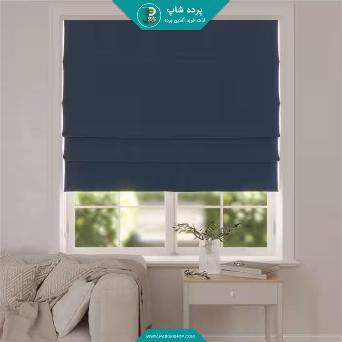 پرده رومن مخمل کلاسیک براق رنگ آبی کاربنی تیره