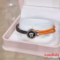 دستبند دخترانه پینترستی استیل مدل بند چرمی ورساچه کد DSB181024W