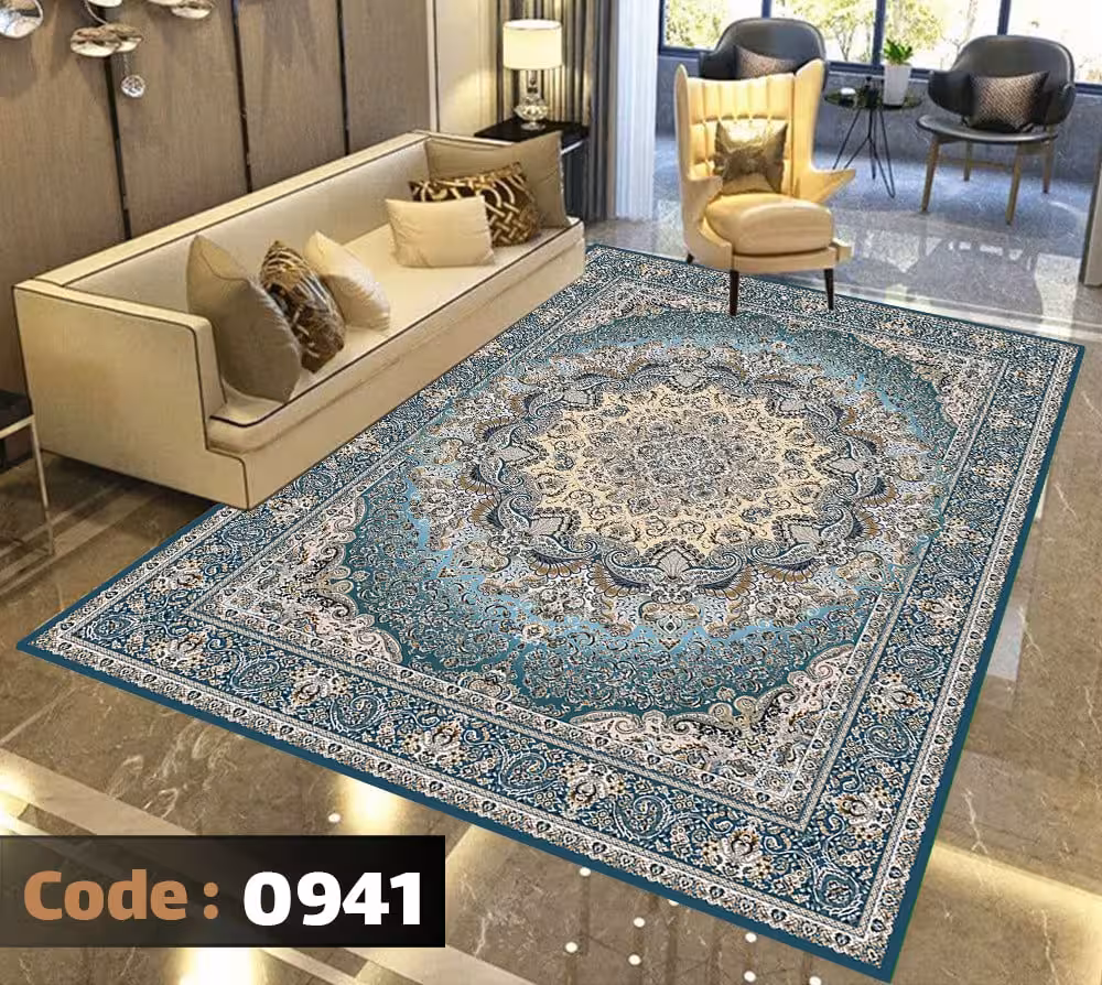 کاورفرش روفرشی دورکشدار گوشه لیفه ای لاکی ، آبی و متنوع کد 0941