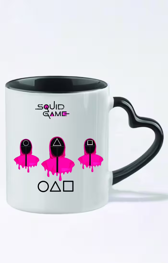 ماگ دسته قلبی رنگی طرح squid game کد 3586