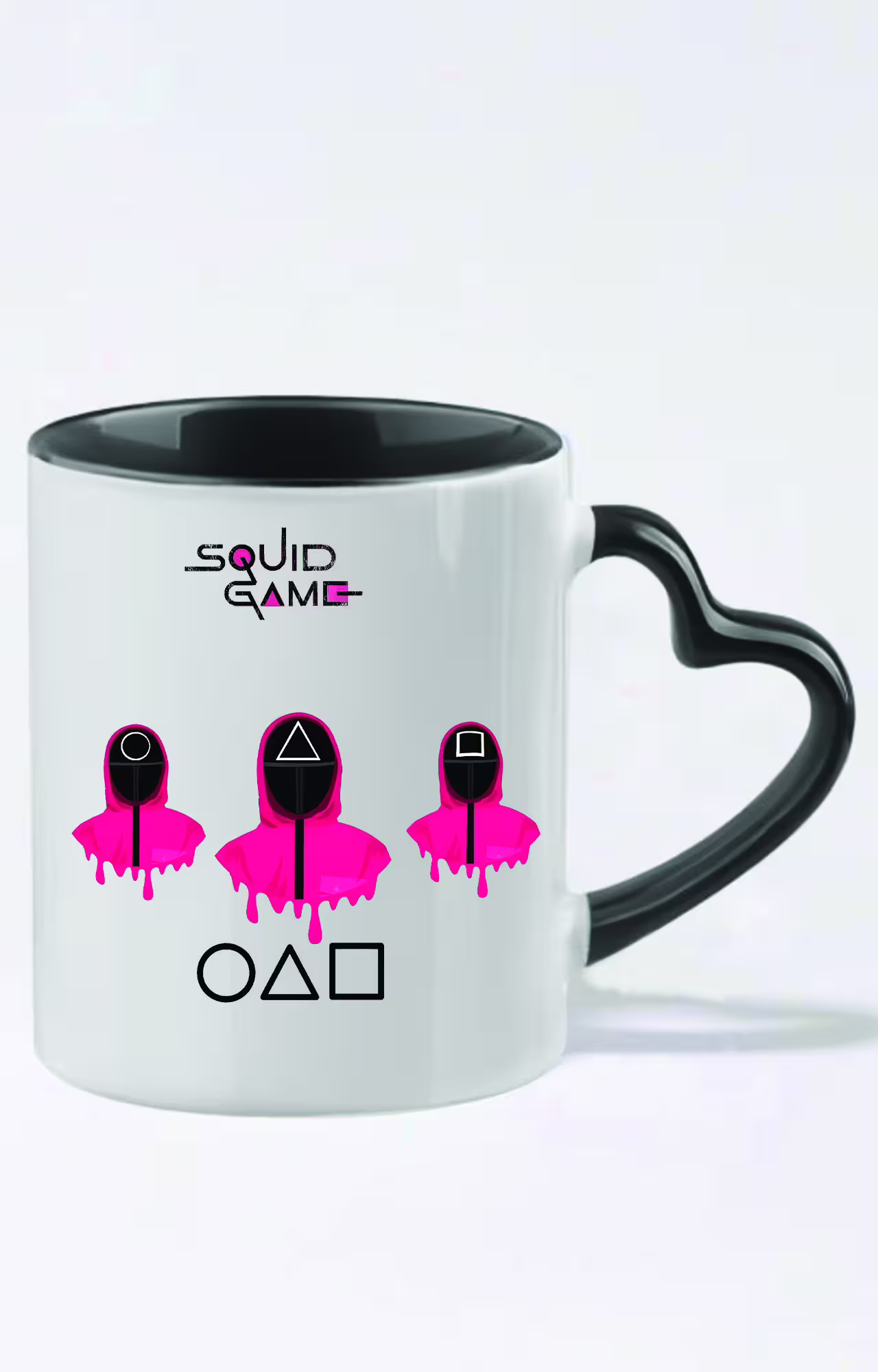 ماگ دسته قلبی رنگی طرح squid game کد 3586