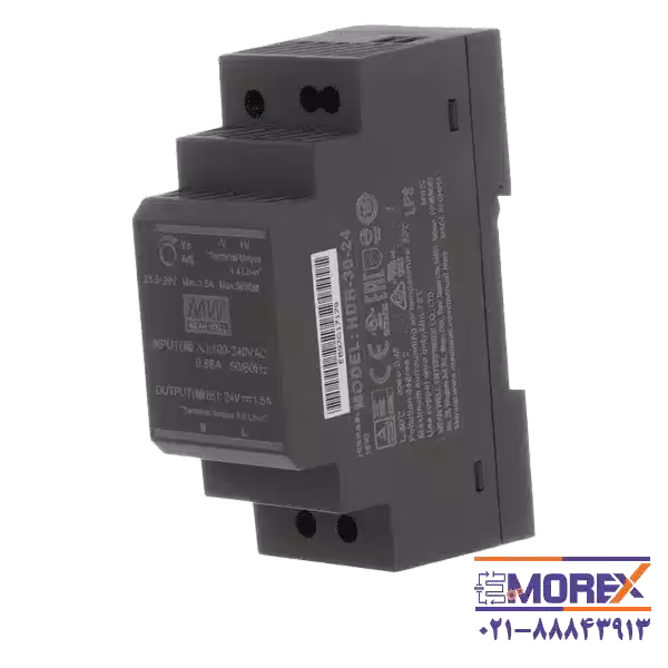 منبع تغذیه 24 ولت 1.5 آمپر مینول | MEAN WELL مدل HDR-30-24