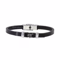 دستبند چرمی مون بلان با پلاک نقره ای و مشکی