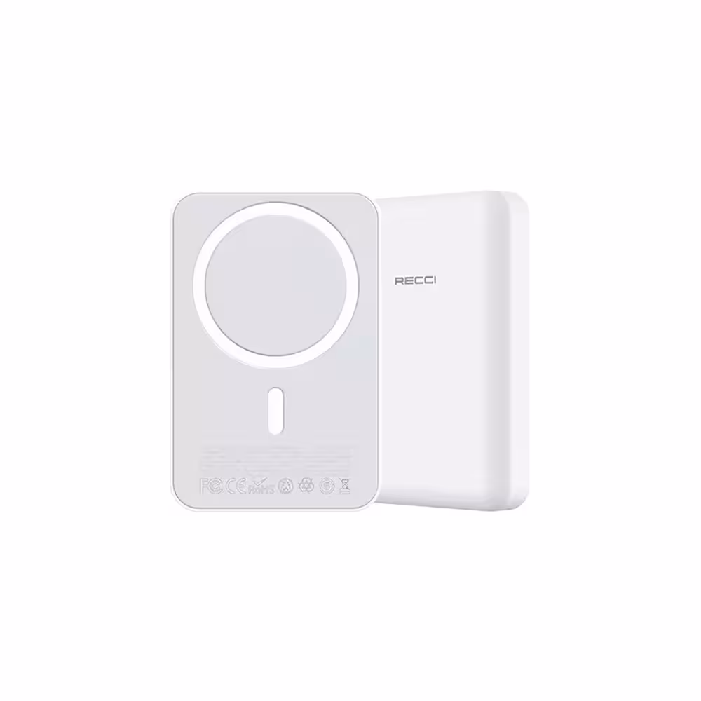 پاوربانک مگنتی رچی مدل Recci Wireless Magnet Power Bank RPB-W09 با ظرفیت 10000mAh و توان 15 وات