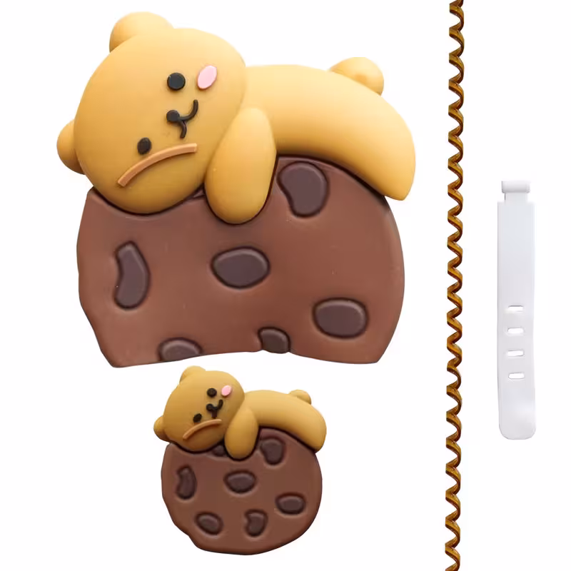 محافظ کابل طرح فانتزی خرس مدل Cookie-Bear به همراه محافظ شارژر دیواری مجموعه 4 عددی