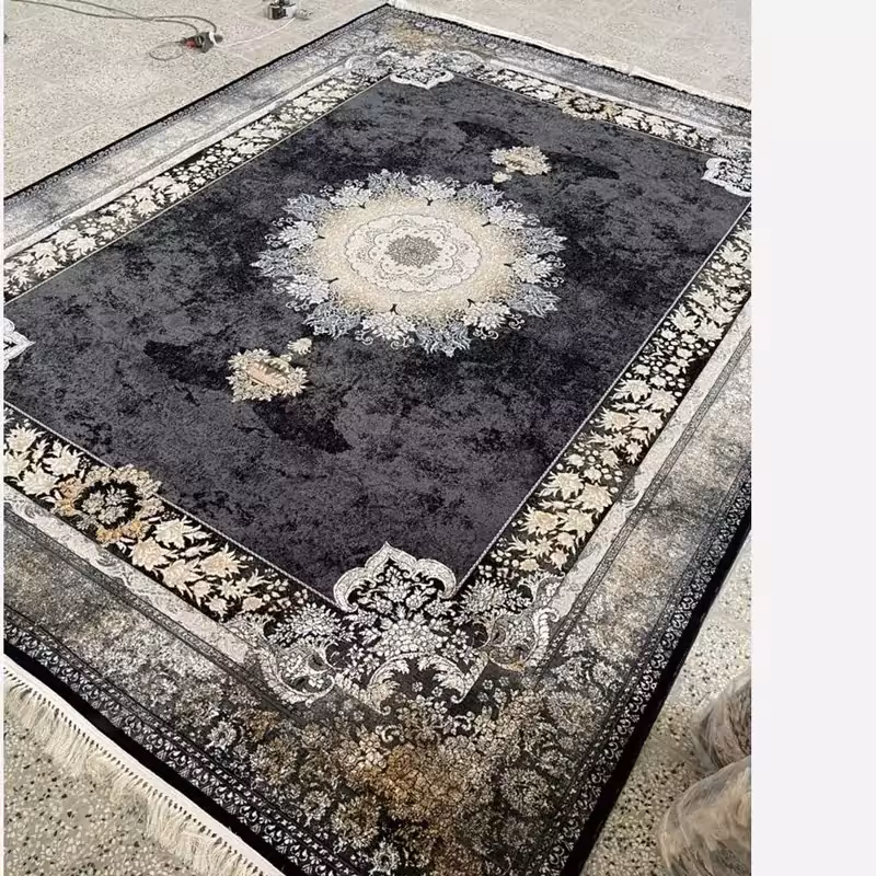 فرش 700شانه ماشینی کاشان 100درصدآکرلیک طرح شاهکارسرمه ای12متری(باارسال رایگان)