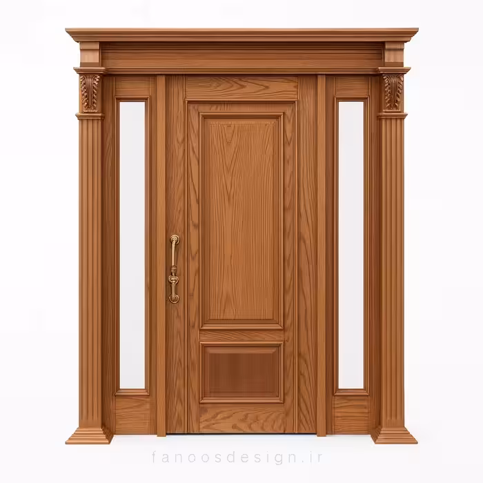 درب چوبی کلاسیک با ستون و شیشه کناری کد 30230