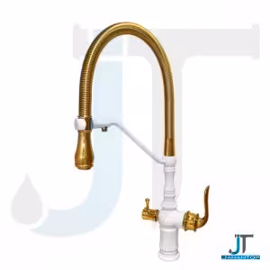 شیر ظرفشویی اهرمی فنری دومنظوره سفید طلایی آریانا (مدل سزار)