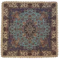 رومیزی کوچک عسلی ترمه نفیس ابریشم کد TRM235 رنگ سبزآبی آستر سبزآبی لبه یراق دوزی