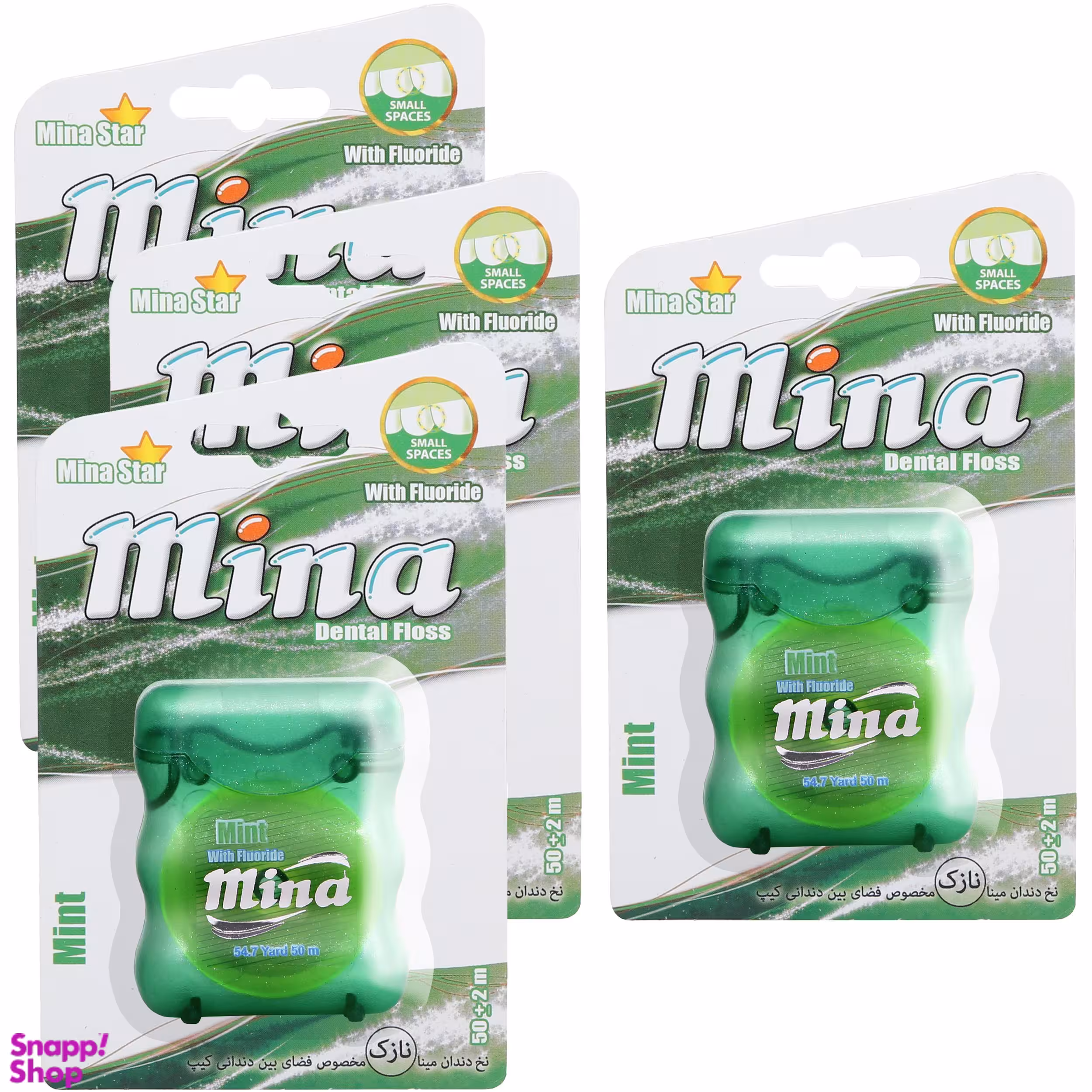 نخ دندان مینا (Mina) مدل Narrow با اسانس نعناع طول 50 متر بسته 4 عددی