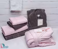 حوله ست دو نفره طرح ماکرو رنگ صورتی و ذغالی